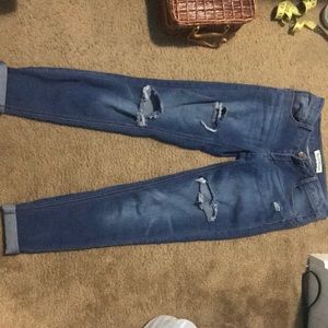 distressed blue jeans skinny mid rise